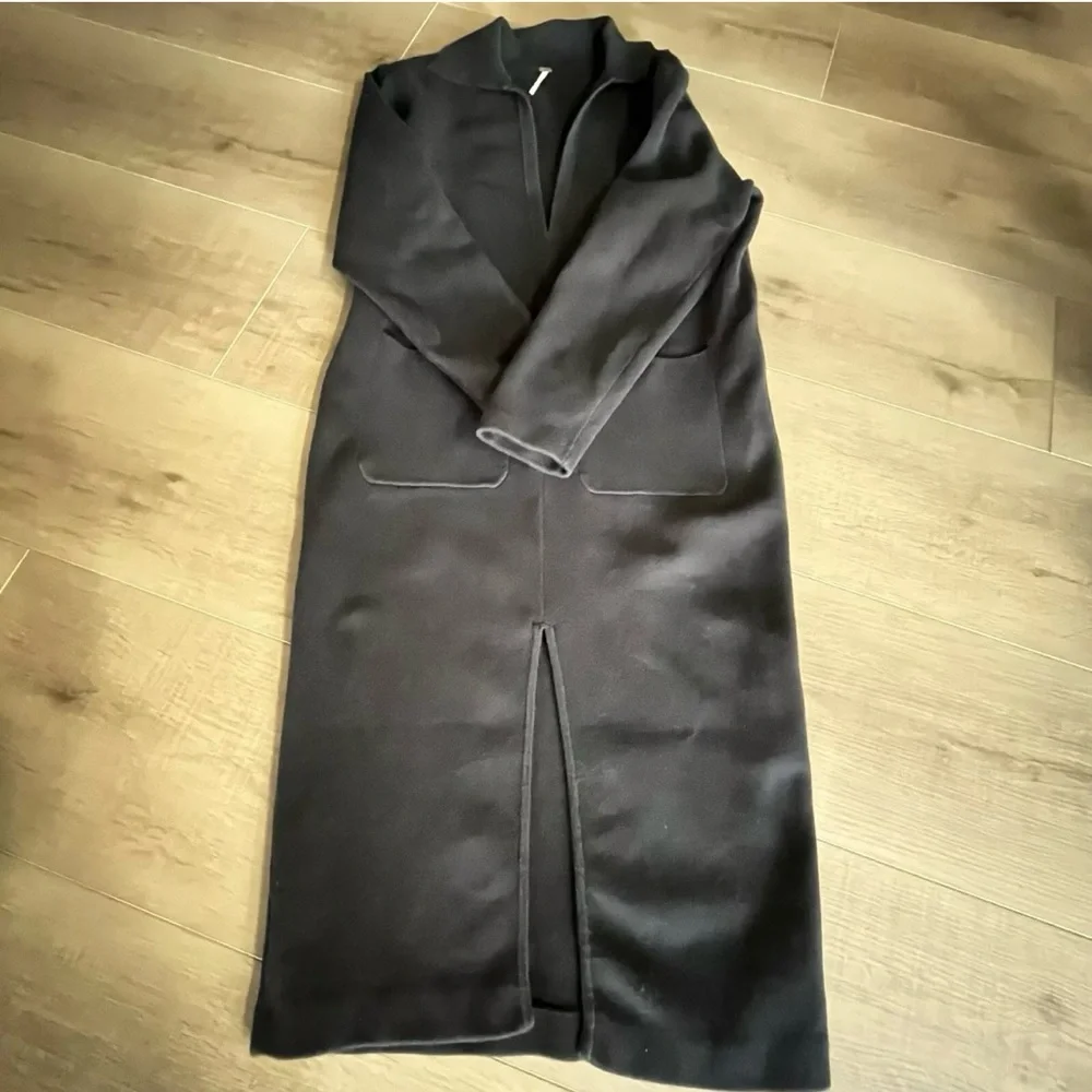 Free People Black Midi V Neck Front Slit Dress 44” Bust Goth Grunge Witchy 16/18
